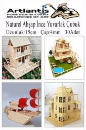 Naturel İnce Ahşap Yuvarlak Çubuk 15 cm 30 lu 1 Paket Okul Öncesi Sınıf Tasarım Etkinlik Hobi thumbnail 4