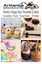 Renkli İnce Ahşap Yuvarlak Çubuk 15 cm 30 lu 1 Paket Okul Öncesi Sınıf Tasarım Etkinlik Hobi - 5