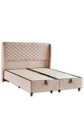 Niron  Baklava Lüks Baza ve Başlık Seti 120x200 cm Tek Kişilik Metal Baza ve Başlık Takımı Krem Kumaş - 2