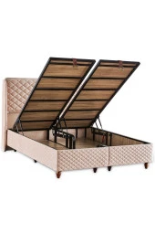 Niron  Baklava Lüks Baza ve Başlık Seti 180x200 cm Çift Kişilik Metal Baza ve Başlık Takımı Krem Kumaş - 1