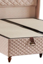 Niron  Baklava Lüks Baza ve Başlık Seti 150x200 cm Çift Kişilik Metal Baza ve Başlık Takımı Krem Kumaş thumbnail 6