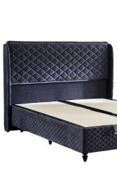 Niron  Baklava Lüks Baza ve Başlık Seti 90x190 cm Tek Kişilik Metal Baza ve Başlık Takımı Antrasit Kumaş - 2