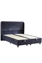 Niron  Baklava Lüks Baza ve Başlık Seti 90x190 cm Tek Kişilik Metal Baza ve Başlık Takımı Antrasit Kumaş - 4