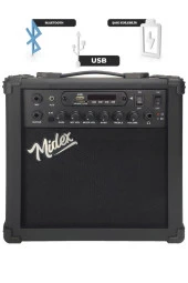 Midex MGA-25XBK Şarjlı Elektro Gitar Amfisi 25 WATT Gain Bluetooth Usb Distortion - 2