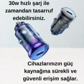 Coofbe Şarj Akım Korumalı Type-C Girişli PD30W Araç Çakmaklık Şarjı Şarj Akım Korumalı  Araç Çakmaklık Hızlı Şarj Aleti - 2