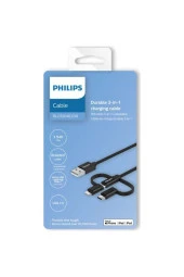 Philips MFI Apple Lisanslı İphone 11 Pro Max 3in1 Micro Usb-Lightining-Type-C Hızlı Şarj ve Data Kablosu 2m Siyah - 4