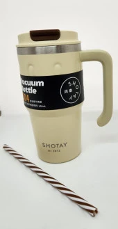 Shotay Handle Mug ST-8169 680ml Pipetli-Pipetsiz Kullanım Termos Bardak Krem - 1