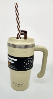 Shotay Handle Mug ST-8169 680ml Pipetli-Pipetsiz Kullanım Termos Bardak Krem - 4