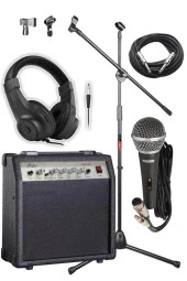 Midex MGA-30BK-PAK Elektro Gitar Amfisi Seti 30 Watt Gain Özellikli (Amfi Mikrofon Stand Kulaklık Jack Kablo) - 1