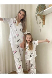 Anneler Günü kombini kalpli anne-kız pijama partisi saten (FİYAT BİR TAKIM İÇİN GEÇERLİDİR) - 4