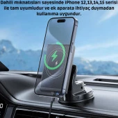Polham 15W Kablosuz Şarjlı Magsafeli Araç İçi Telefon Tutucu, Torpido ÜStü Ultra Stabil Telefon Tutucu - 3