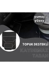 Her Araca Uyumlu Siyah Renk Topuk Destekli Kaydırmaz Tabanlı Üstü Yumoş Kumaş Oto Halı Paspas,Gri thumbnail 2