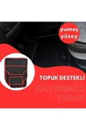 Her Araca Uyumlu Siyah Renk Topuk Destekli Kaydırmaz Tabanlı Üstü Yumoş Kumaş Oto HalıPaspas,Kırmızı thumbnail 2