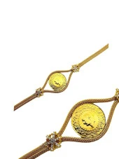 Darphane Çeyrek Kazaz Örme Zincir Kartanesi Altın Çeyrekli Bileklik thumbnail 3