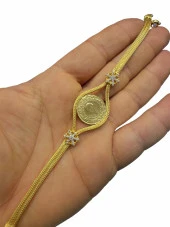 Darphane Çeyrek Kazaz Örme Zincir Kartanesi Altın Çeyrekli Bileklik thumbnail 5