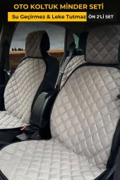 Su Geçirmez & Terletmez Sırtlı Oto Koltuk Minder Seti-Koltuk Koruma Kılıfı (2'Li Set)-Gri thumbnail 1