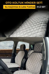 Su Geçirmez & Terletmez Sırtlı Oto Koltuk Minder Seti-Koltuk Koruma Kılıfı (3'Lü Set)-Gri thumbnail 1
