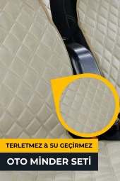 Su Geçirmez & Terletmez Sırtlı Oto Koltuk Minder Seti-Koltuk Koruma Kılıfı (3'Lü Set)-Bej thumbnail 2