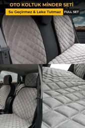 Su Geçirmez & Terletmez Sırtlı Oto Koltuk Minder Seti-Koltuk Koruma Kılıfı (Full Set)-Gri thumbnail 1