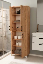 Çok Amaçlı Dolap 4 Kapaklı 6 Bölmeli Banyo Dolabı Mutfak Dolabı Çam - 6