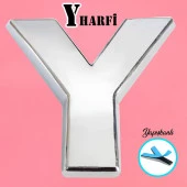 Harf Yapışkanlı Y Harfi 5 cm Kapı Oda Posta Kutusu Oto Araç Harfi Yazısı Parlak Krom Gümüş - 1
