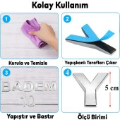 Harf Yapışkanlı Y Harfi 5 cm Kapı Oda Posta Kutusu Oto Araç Harfi Yazısı Parlak Krom Gümüş - 2