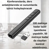 Coofbe 100Mt Mesafeli USB Girişli Pilli RF2.4GHz Projeksiyon Sunum Kumandası Kırmızı Lazer İşaretçili - 2