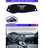 BMW 3 E90-E93 2005-2013 İçin Uygun Torpido Koruma Halısı Siyah Kenar Renk Mavi thumbnail 1