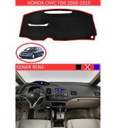 Honda Civic FD6 2006-2010 İçin Uygun Torpido Koruma Halısı Siyah Kenar Renk Kırmızı - 1