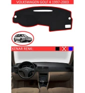 Volkswagen Golf 4 1997-2003 İçin Uygun Torpido Koruma Halısı Siyah Kenar Renk Kırmızı thumbnail 1