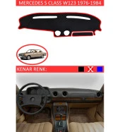 Mercedes S Class W 123 1976-1984 İçin Uygun Torpido Koruma Halısı Siyah Kenar Renk Kırmızı thumbnail 1