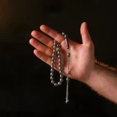 Gümüş İşlemeli Mavi Ateş Kehribar Tesbih - 3