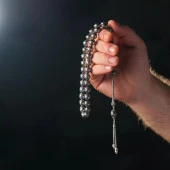 Gümüş İşlemeli Mavi Ateş Kehribar Tesbih - 4