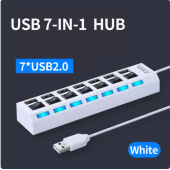 7 Portlu 2.0 Usb Çoklu Usb Çoklayıcı Splitter Power Tuşlu Adaptör Beyaz - 1