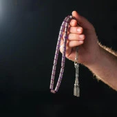 Gümüş İşlemeli Mor Ateş Kehribar Tesbih - 1