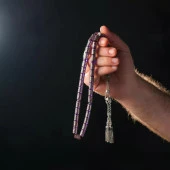 Gümüş İşlemeli Mor Ateş Kehribar Tesbih - 2