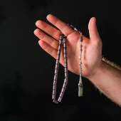 Gümüş İşlemeli Mor Ateş Kehribar Tesbih - 4