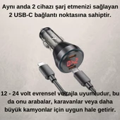 Coofbe Super Şarj  Dijital Göstergeli Çift Type-C Girişli PD60W Araç Şarjı Ve İphone Şarj Kablosu - 9