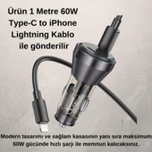 Coofbe Super Şarj  Dijital Göstergeli Çift Type-C Girişli PD60W Araç Şarjı Ve İphone Şarj Kablosu - 5