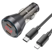 Coofbe Super Şarj  Dijital Göstergeli Çift Type-C Girişli PD60W Araç Şarjı Ve İphone Şarj Kablosu - 1