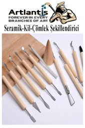 Seramik Kil Çömlek Şekillendirici Ahşap Saplı 11 Parça 1 Paket Seramik Modelaj Oyma ve Temizleme Seti - 4