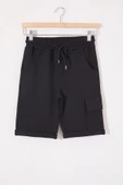 Siyah Tek Kargo Cepli Erkek Çocuk Düz Şort 18806 - 1