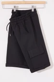 Siyah Tek Kargo Cepli Erkek Çocuk Düz Şort 18806 - 4