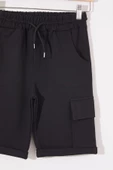 Siyah Tek Kargo Cepli Erkek Çocuk Düz Şort 18806 - 3