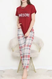 Süprem Kısa Kol Pijama Takımı Bordodesenli - 18500.1048. - 5