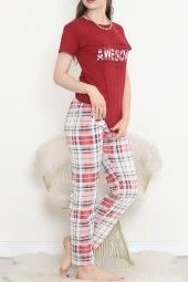 Süprem Kısa Kol Pijama Takımı Bordodesenli - 18500.1048. - 6