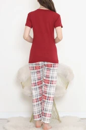 Süprem Kısa Kol Pijama Takımı Bordodesenli - 18500.1048. - 8