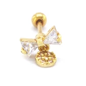 Altın Kaplama Zirkon Taşlı Kurdele Şekilli Piercing PRC-158 - 1