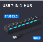 QASUL 7 Port Usb Çoklayıcı Hub Anahtarlı Aç/kapa Düğmeli Işıklı Taşınabilir Usb Güç Adaptörü - 1