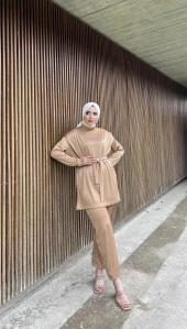 Robby Broş Detaylı Kuşaklı İkili Takım - 71116.026 - Bej thumbnail 4